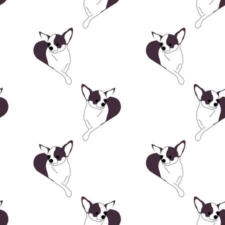 Repeat seamless pattern with flat style cute chihuahua dogs on white background. Stock vectorのイラスト素材