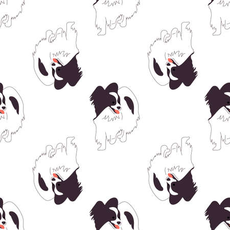Repeat seamless pattern with flat style cute papillon dogs on white background. Stock vectorのイラスト素材