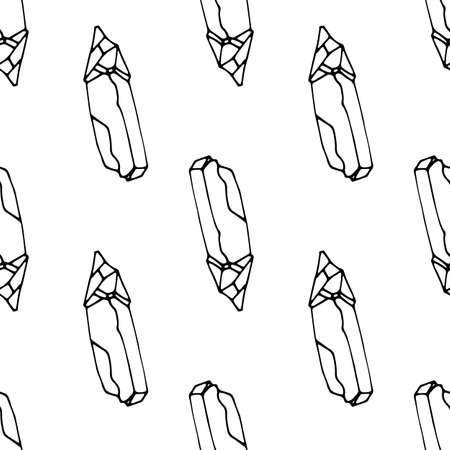 Monochrome seamless pattern with hand drawn crystals on white background. Vector illustration.のイラスト素材