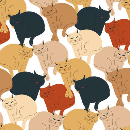 Seamless pattern with earthy color smiling cats.のイラスト素材
