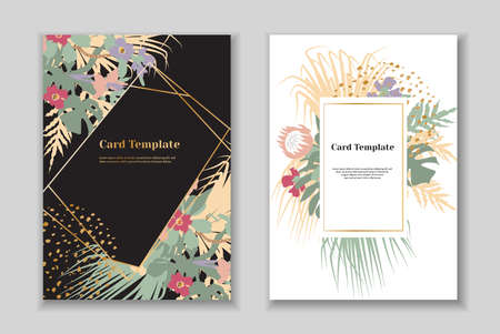 Set of 2 boho greting card templates, tender pastel colorls, white background.のイラスト素材