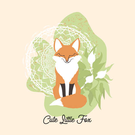 Greeting card with funny cute fox and abstract backgroundのイラスト素材