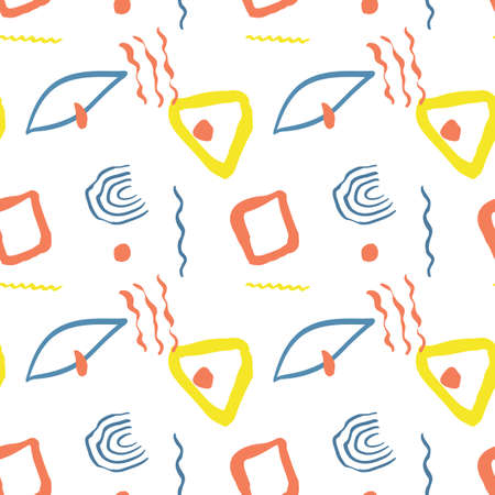 Repeat pattern with colorful abstract geometric shapes. Trendy mid century minimal textureのイラスト素材