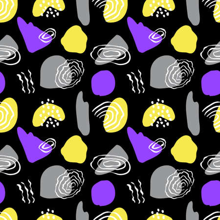 Seamless pattern with colorful abstract geometric shapes. Trendy mid century minimal textureのイラスト素材