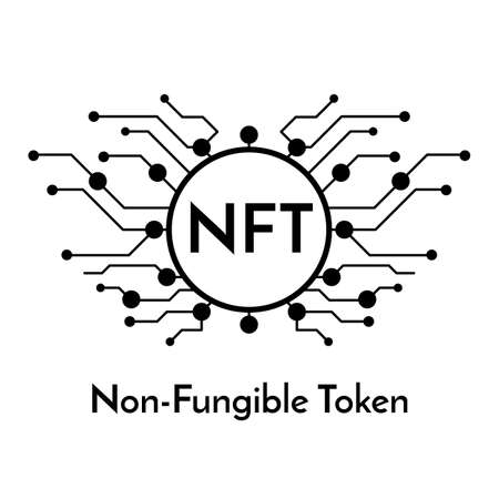 Black micro chip sign with text NFT non fungible token, cryptocurrency bannerのイラスト素材