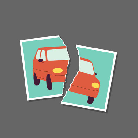 Torn photo with red car. Broken dreams and goals concept.のイラスト素材