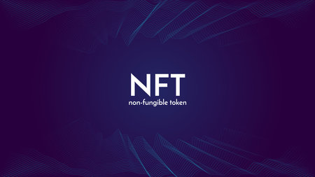 Nft non fungible token white text on futuristic neon purple background, cryptocurrency bannerのイラスト素材