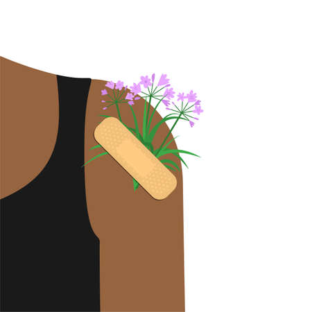 Sticking plaster with flowers on a human shoulder.のイラスト素材