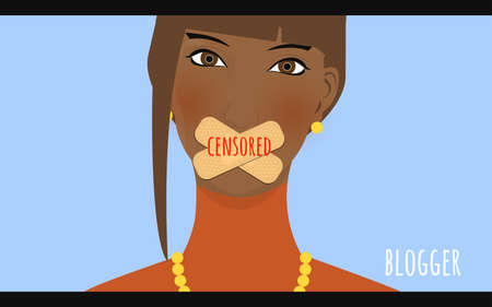 Young person with mouth sealed with crossed sticking plasters. Censorship concept.のイラスト素材