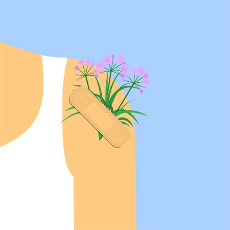 Sticking plaster with flowers on a human shoulder.のイラスト素材