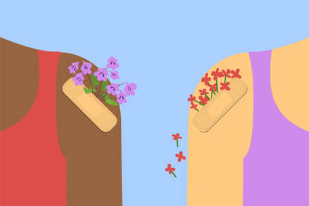 Sticking plaster with flowers on a human shoulder.のイラスト素材