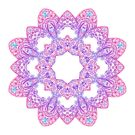 Colorful lacy zen doodle mandala on whiteのイラスト素材