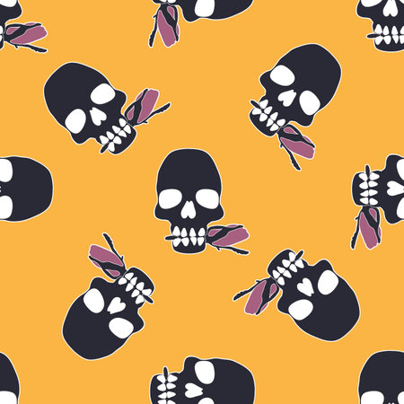 Halloween seamless pattern with stylized human skulls.のイラスト素材