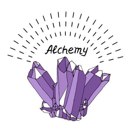 Purple amethyst crystals and text alchemy.のイラスト素材