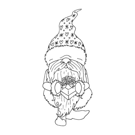 Cute line art cartoon gnome. Christmas character isolated on whiteのイラスト素材