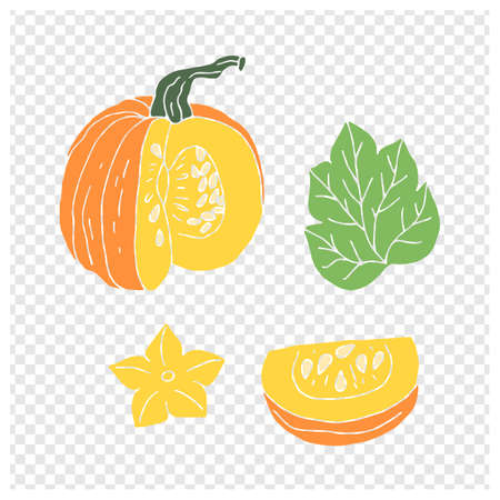 Hand drawn doodle orange pumpkin silhouette on gray and white squaresのイラスト素材
