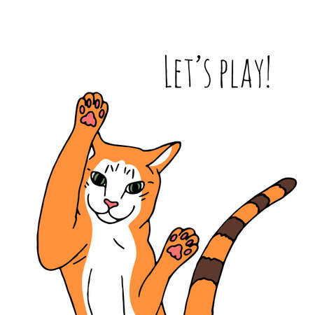Illustration of funny cat and text Lets playのイラスト素材