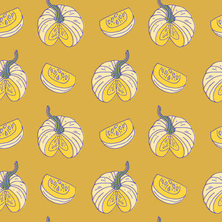 Seamless pattern with hand drawn pumpkins. Offset colors and outlines.のイラスト素材