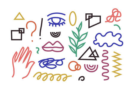 Hand drawn modern abstract line art shapes set