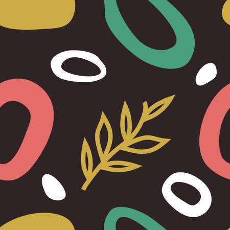 Mid century abstract shapes seamless repeating patterns on blackのイラスト素材