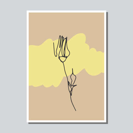 One single line drawing rose flower on earthy background card templateのイラスト素材