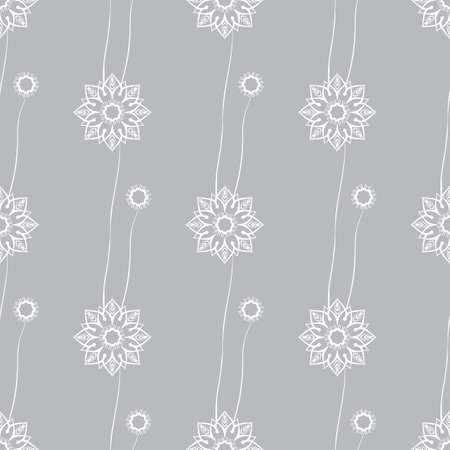 Seamless pattern with simple naive flowers with white contourのイラスト素材