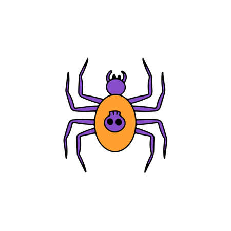 Creepy spider with skull. Hand drawn line art Halloween illustration.のイラスト素材