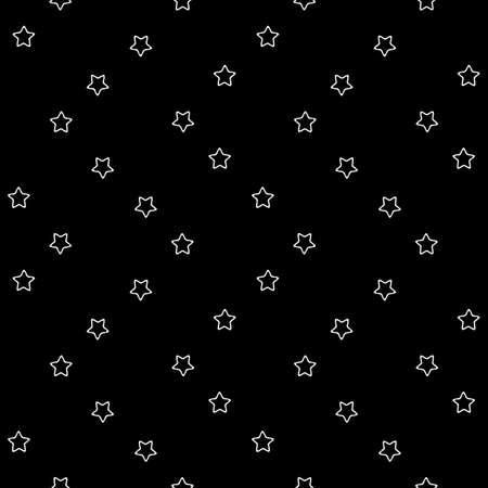 Seamless pattern with simple doodle stars outline on a black backgroundのイラスト素材