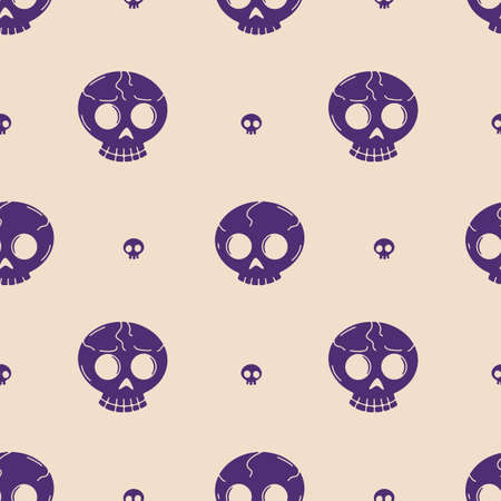 Seamless pattern with purple skulls silhouettes on a beige backgroundのイラスト素材