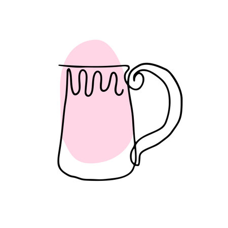 Hand drawn continuous inky line beer cup with abstract shapesのイラスト素材