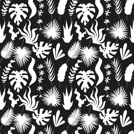 Seamless pattern with monochrome tropical palm leavesのイラスト素材