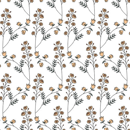 Seamless pattern with hand drawn abstract wildflowers.のイラスト素材