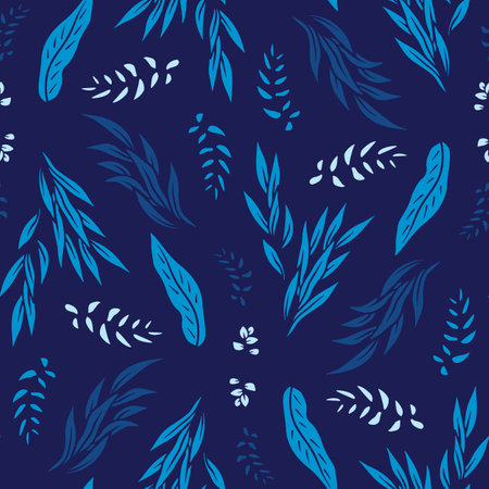 Seamless pattern with blue tropical leavesのイラスト素材
