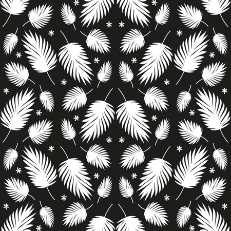 Seamless pattern with monochrome tropical palm leavesのイラスト素材