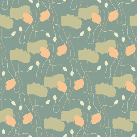 Seamless pattern with abstract poppy flowers silhouettes on blueのイラスト素材