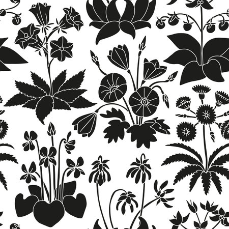 Black and white seamless pattern with canary islands flowersのイラスト素材