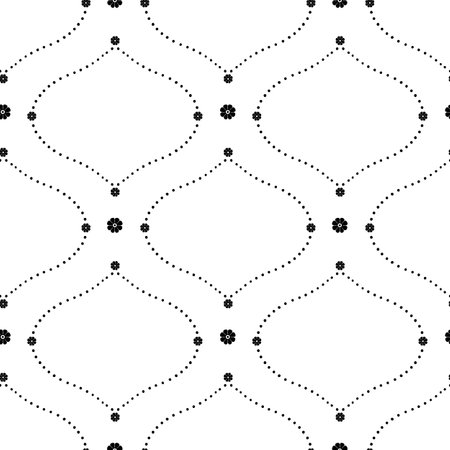 Seamless pattern with black floral ogee geometrical motifs on a white backgroundのイラスト素材