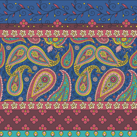 Floral seamless border pattern with paisley motifsのイラスト素材