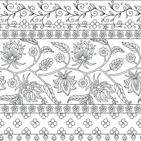 Floral seamless border pattern with indian trailing flowers motifsのイラスト素材