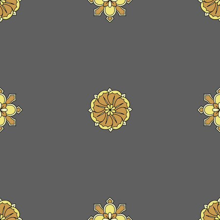 Seamless pattern with hand drawn yellow classic floral rosette motifsのイラスト素材
