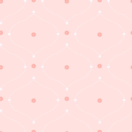 Seamless pattern with white floral ogee geometrical motifs on a pastel pink backgroundのイラスト素材