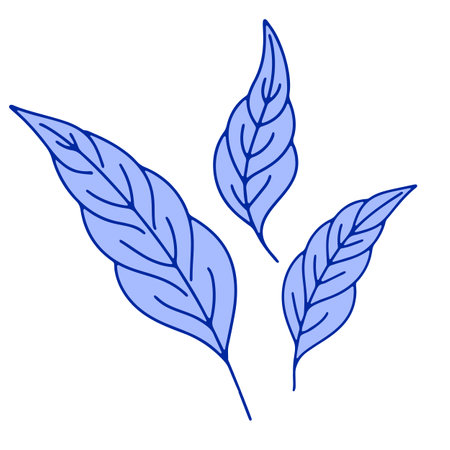 Monochrome blue floral chinoiserie style leaf isolated on white backgroundのイラスト素材