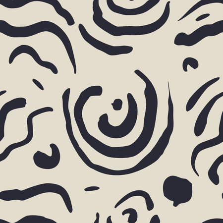 Monochrome dark blue and beige seamless pattern with organic sketchy shapesのイラスト素材