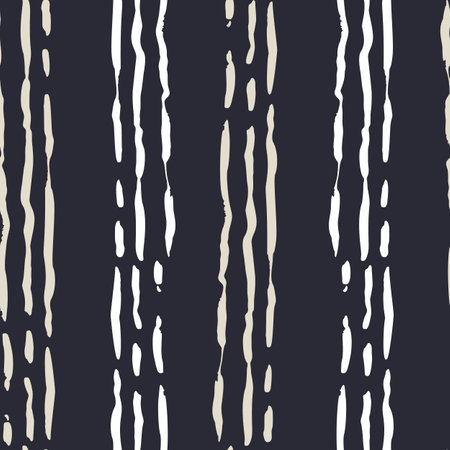 Monochrome dark blue and beige seamless pattern with organic sketchy stripesのイラスト素材