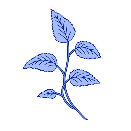 Monochrome blue floral chinoiserie style leaf isolated on white backgroundのイラスト素材