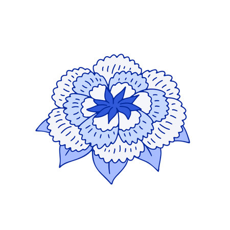 Monochrome blue floral chinoiserie style flower isolated on white backgroundのイラスト素材