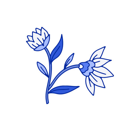Monochrome blue floral chinoiserie style flower isolated on white backgroundのイラスト素材