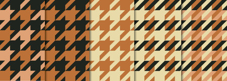 5 brown houndstooth seamless textures setのイラスト素材