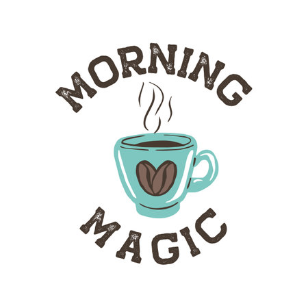 Coffee cup with beans heart with inspirational quote morning magicのイラスト素材