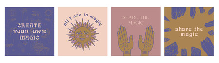 Set of 4 Mystical quotes and spiritual illustrations